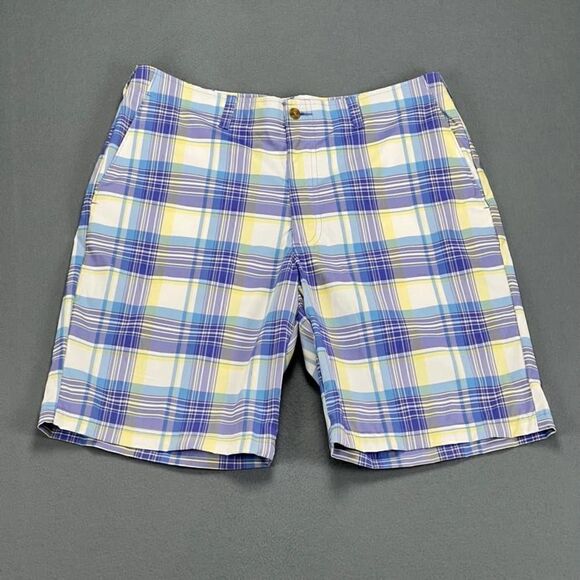 Jack Nicklaus Shorts Men's 34 Golf White Blue Yellow Purple Plaid Athletic - Picture 1 of 7